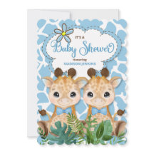 Twin Boys Blue Giraffe Jungle Baby Dusche