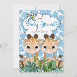 Twin Boys Blue Giraffe Jungle Baby Dusche Einladung