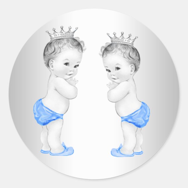 Twin Boys Blue Prince Baby Shower Stickers (Vorderseite)