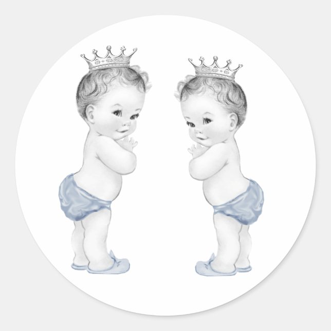 Twin Boys Blue Prince Baby Shower Stickers (Vorderseite)