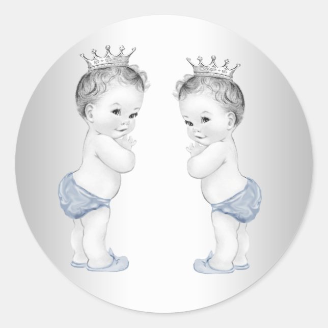 Twin Boys Blue Prince Baby Shower Stickers (Vorderseite)