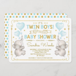 Twin Boys Elephant Baby Dusche Blue Gold Dschungel Einladung
