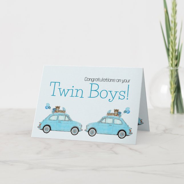 Twin Boys Fiat 500 Glückwünsche Karte (Vorderseite)