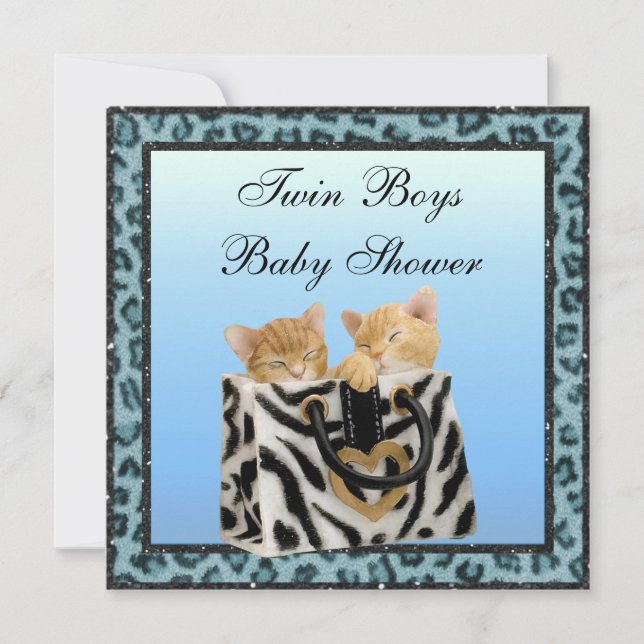 Twin Boys Kittens Blue Leopard Print Baby Shooter Einladung (Vorderseite)