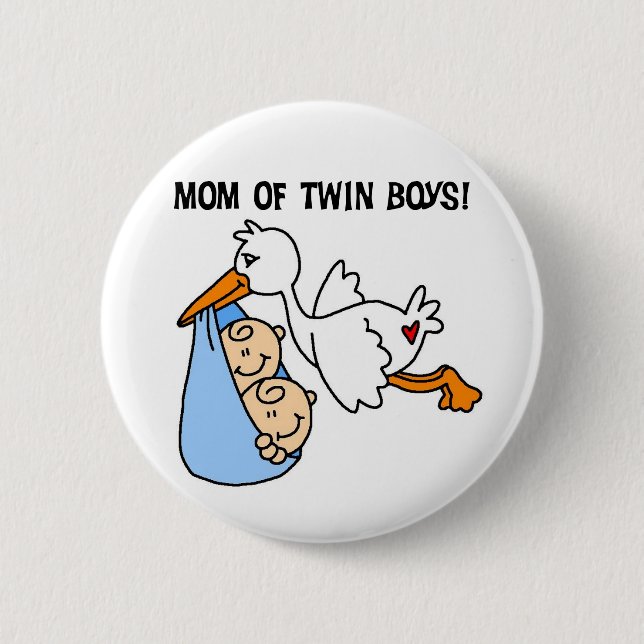 Twin Boys Mama-Stork Tshirts und Geschenke Button (Vorderseite)