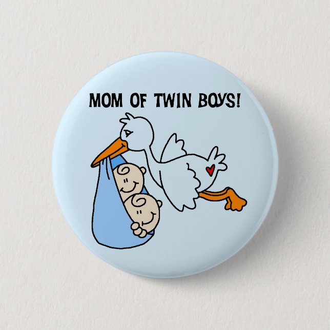 Twin Boys Mama-Stork Tshirts und Geschenke Button (Vorderseite)