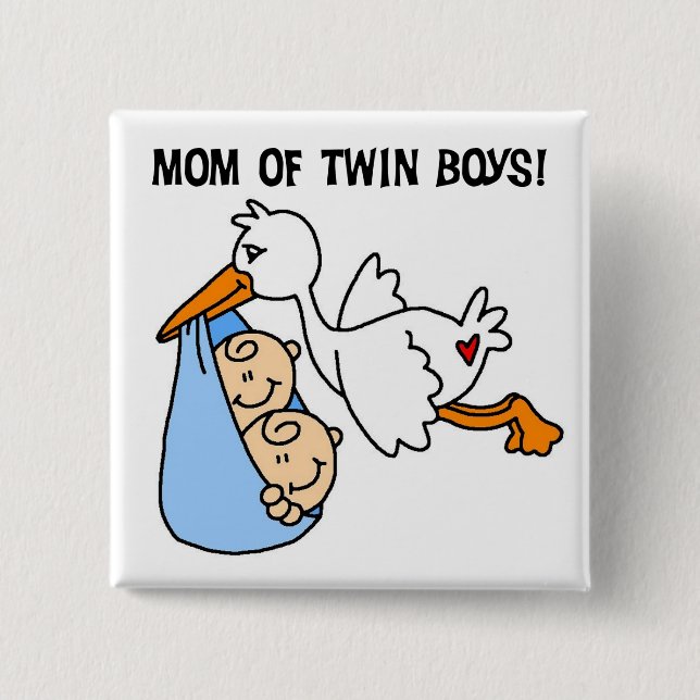 Twin Boys Mama-Stork Tshirts und Geschenke Button (Vorderseite)