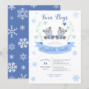 Twin Boys Niedlich Bär Winterbabwdusche Einladung