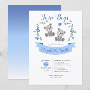 Twin Boys Niedlich Bären Babydusche Einladung