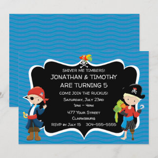 Twin Boys Pirate Geburtstagsparty Einladung