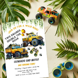Twin Boys Safari Jungle Monster Truck Geburtstag Einladung
