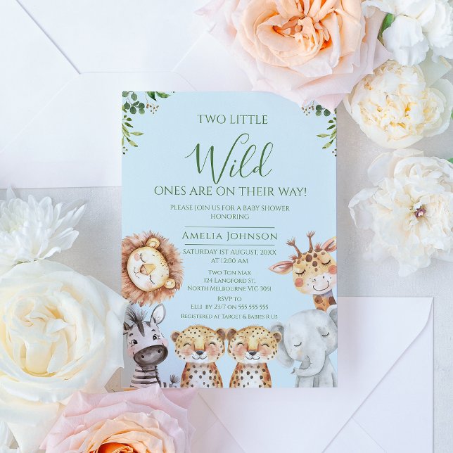 Twin Boys Safari Zwei kleine Wild Ones Kinderdusch Einladung (Boy Twins Safari Wild Ones Baby Shower Invitation, Two little Wild Ones Baby Shower Invite Twins)