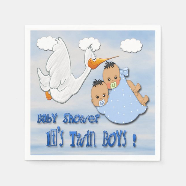Twin Boys - Stork Baby Shooting Paper Napkins Serviette (Vorderseite)