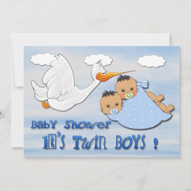 Twin Boys - Stork Baby Shower Einladungen (Vorderseite)