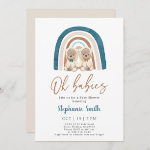 Twin Boys Teddy Bear Rainbow Baby Dusche Einladung