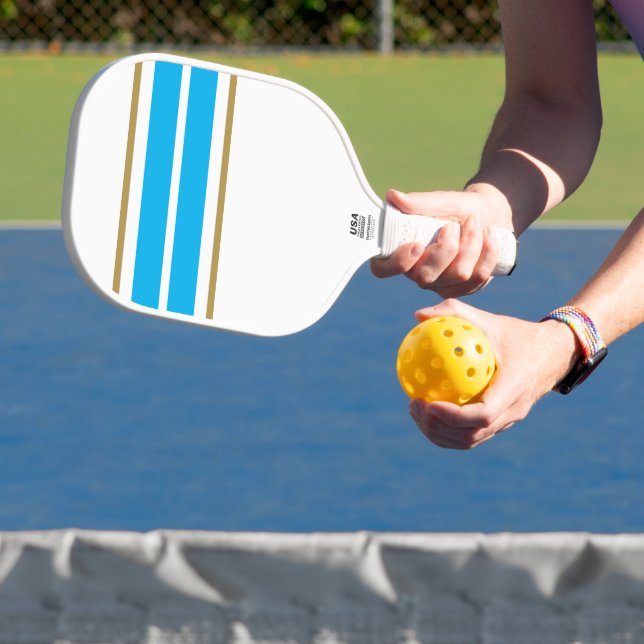 Twin Bright Sky Top Racing Streifen auf weiß Pickleball Schläger (InSitu)