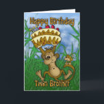 Twin Brother Happy Birthday mit Affenhaltung ca. Karte<br><div class="desc">Twin Brother Happy Birthday mit Affe halten Kuchen</div>