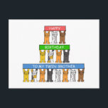 Twin Brother Happy Birthday Postkarte<br><div class="desc">Drei Reihen von Cartoon-Kätzchen halten lange schlanke Banner,  die Happy Birthday zu meinem Zwillingsbruder sagen.</div>
