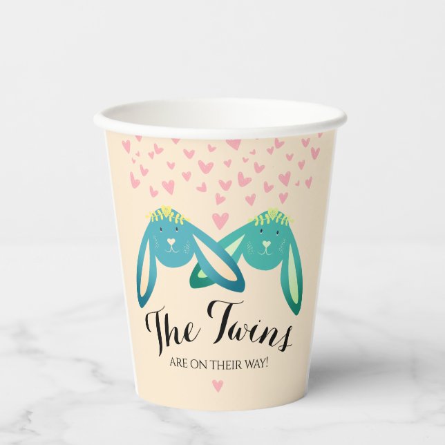 Twin Bunnies Baby Dusche Hellgelbes Party Pappbecher (Vorderseite)