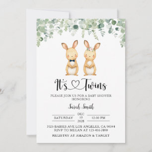 Twin Bunnies Baby Shower Einladungen