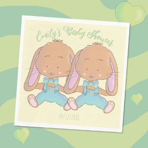 Twin Bunnies Babydusche Gelbpapier Napkin Serviette