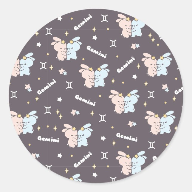Twin Bunnies Embrace - Gemini Zodiac Constellation Runder Aufkleber (Vorderseite)