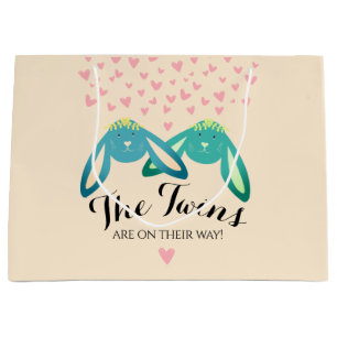 Twin Bunny Lovely Baby Dusche Hellgelbes Party Große Geschenktüte