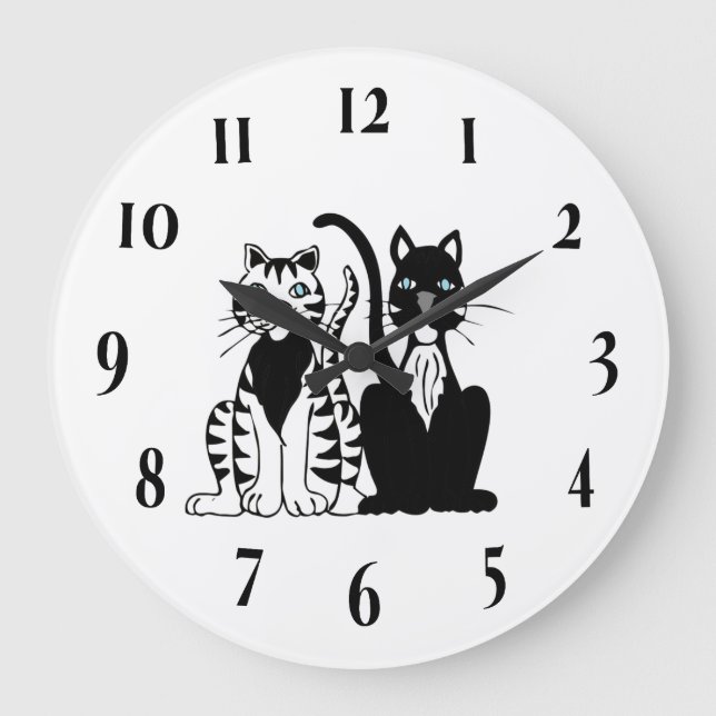 Twin Cartoon Cats Große Wanduhr (Vorderseite)
