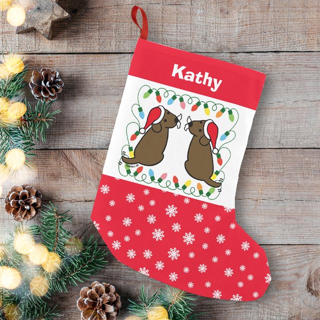 Twin Chocolate Labrador Santas Kleiner Weihnachtsstrumpf (Personalized Twin Chocolate Labrador Santas Christmas Stocking for Labrador Retriever Owners.)