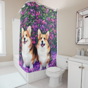 Twin Corgis im Garten Duschvorhang