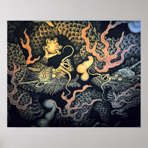 Twin Dragons Tempel Japanisch Ostwind Poster