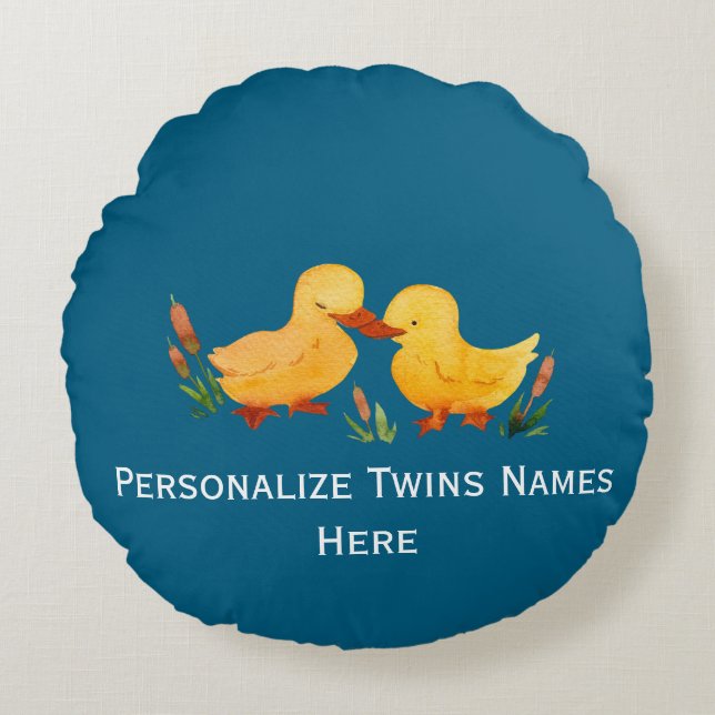 Twin Ducklings Rundes Kissen (Vorderseite)