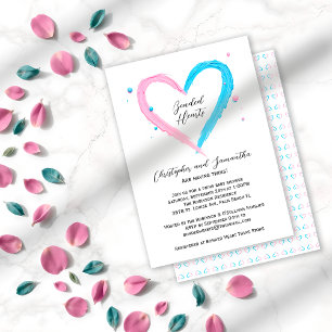 Twin Elegant Blue Pink Heart Twins Baby Dusche Einladung