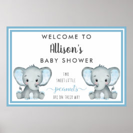 Twin Elephant Baby Boy Dusche Willkommen Poster