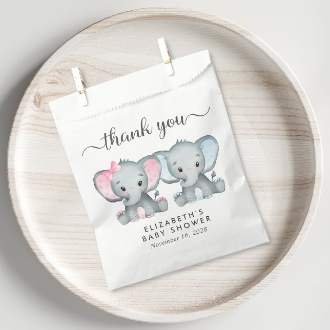 Twin Elephant Baby Girl Boy Dusche Vielen Dank Geschenktütchen (Von Creator hochgeladen)