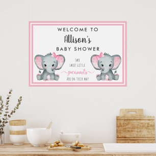 Twin Elephant Baby Girl Dusche Willkommen Poster