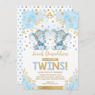 Twin Elephant Boys Little Gentlemen Baby Dusche Einladung