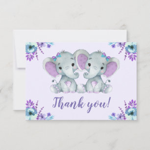 Twin Elephant Danke Card Rustic Floral Lila