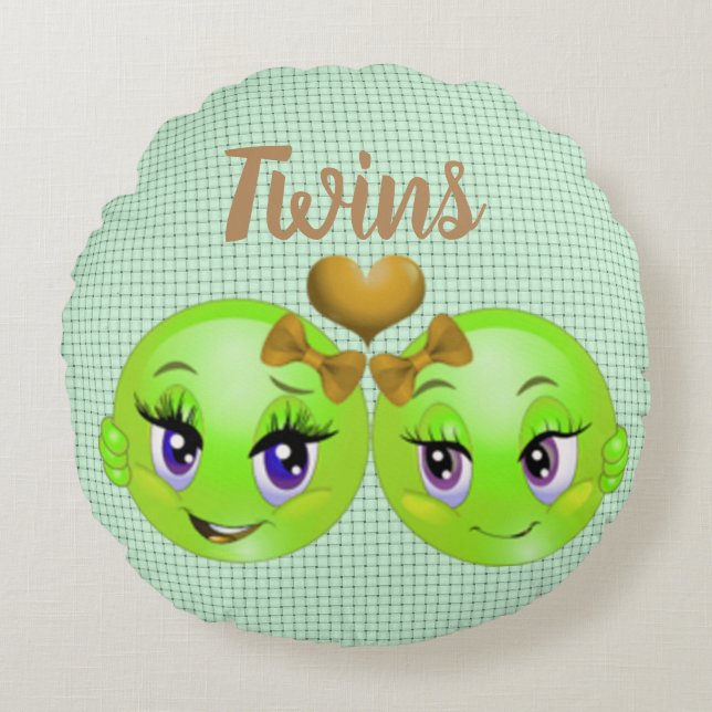 Twin Emoji Girls Rundes Kissen (Vorderseite)