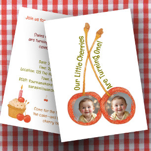 Twin Erstgeburtsparty Cherry 1. Zwillinge Einladung