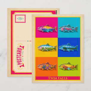 Twin Falls Postkarte Idaho Forelle Vintage Pop Art