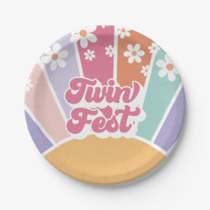 Twin Fest Retro Sonnenschein Regenbogen Gänseblümc Pappteller
