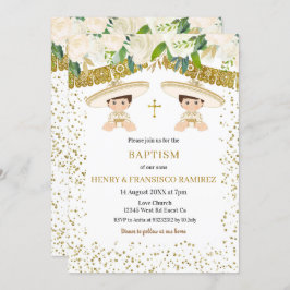Twin Floral Gold Fiesta Boy Taufe Christening Einladung