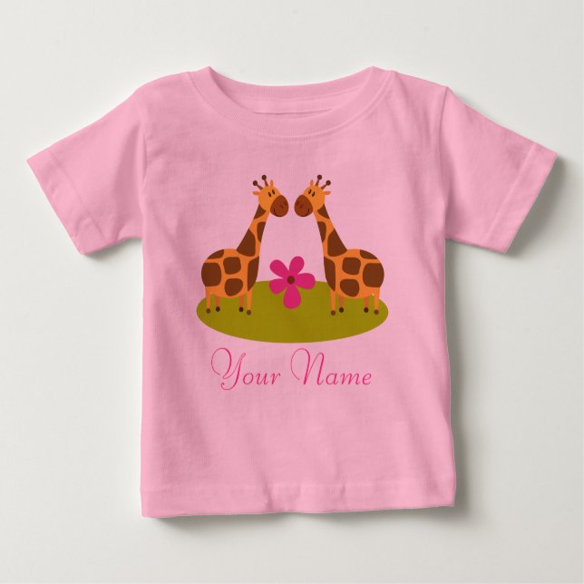 Twin Giraffe Personalisiert Girls Baby T-shirt (Vorderseite)