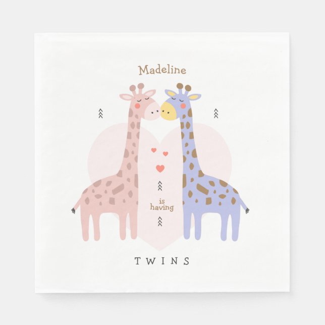Twin Giraffes Baby Shower Napkins Serviette (Vorderseite)