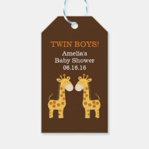 Twin Giraffes Baby Shower Tag