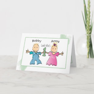 Twin Girl and Boy 1. Geburtstag Personalisierte Ka Karte