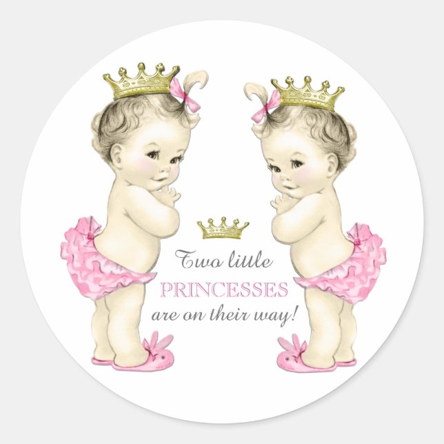 Twin Girl Baby Shower Runder Aufkleber (Vorderseite)