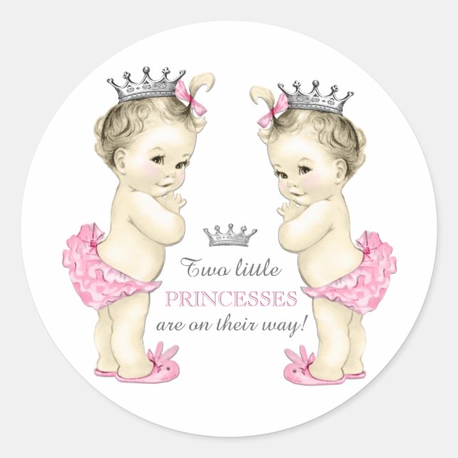 Twin Girl Baby Shower Runder Aufkleber (Vorderseite)