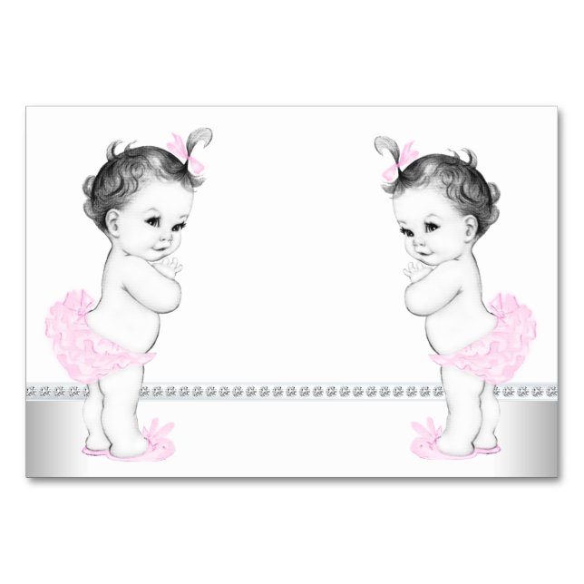 Twin Girl Baby Shower Tischnummer (Vorderseite)